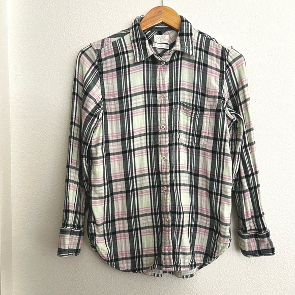 J. Crew Classic Fit Plaid Shirt Double Faced Cotton Mint Tartan Size 6 - Picture 1 of 14
